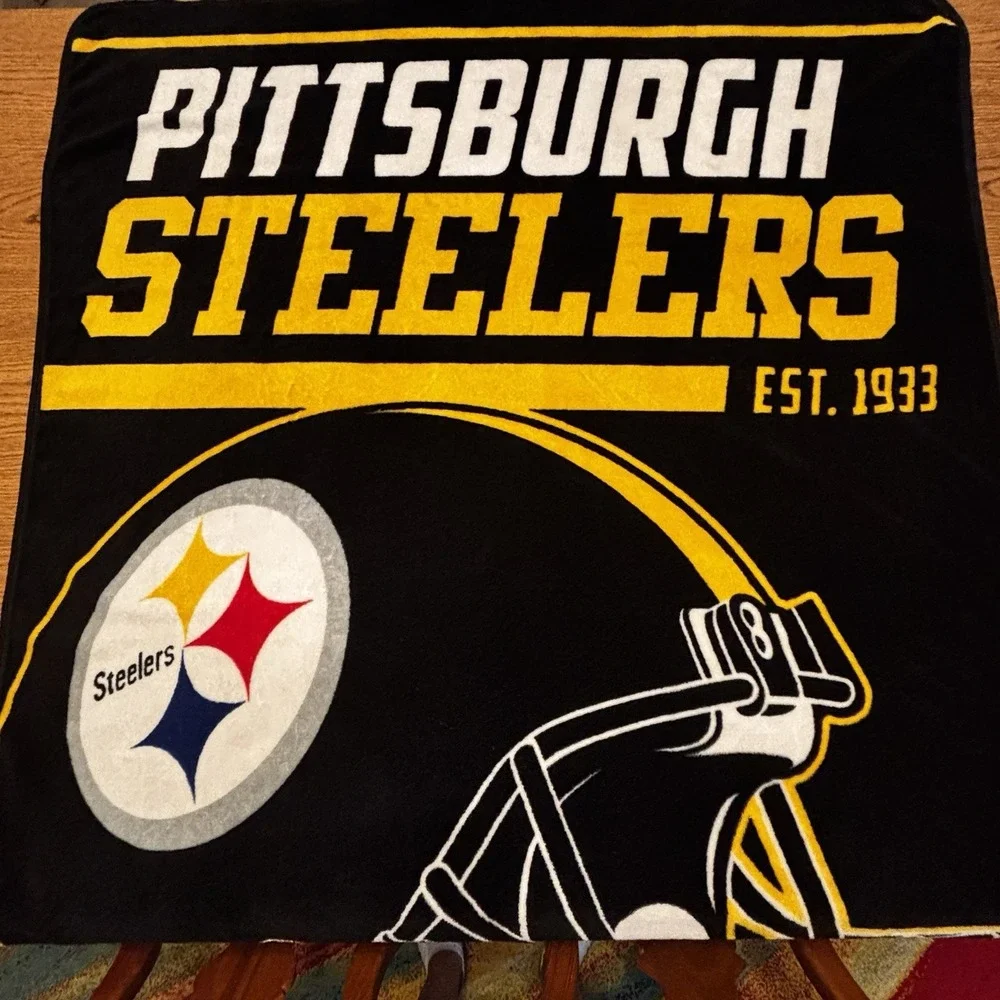 Pittsburgh Steelers Fleece Blanket Throw 50x60 Black Yellow Helmet Logo NFL‎